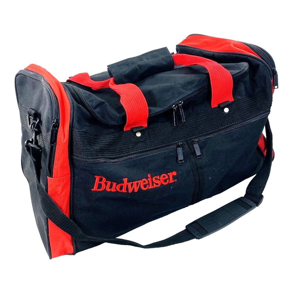 Budweiser Vtg Duffle Bag Large 24 in Black Equipment Beach Gym Gear Travel Beer
